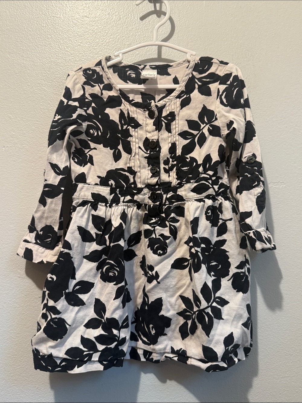 Carter's 24 Months Black and White Floral Long Sleeve Girls Tunic Dress